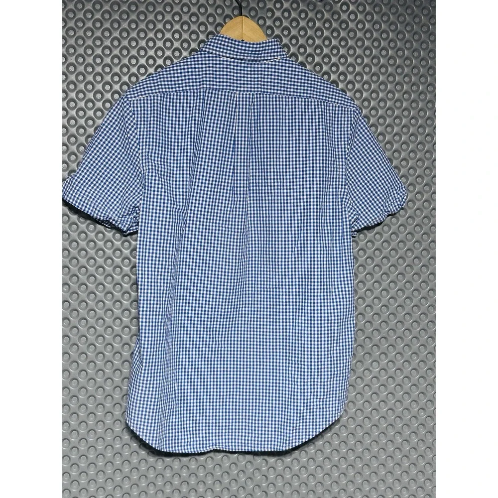 Ralph Lauren Men's M Blue White Cotton Gingham Seersucker Short Sleeve Perfect